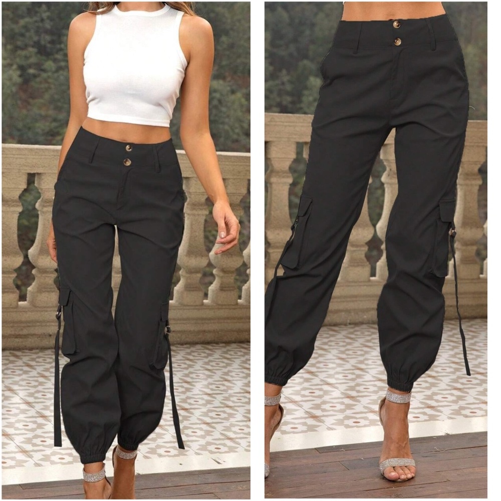 High Waisted Pockets Cargo Capri Pants